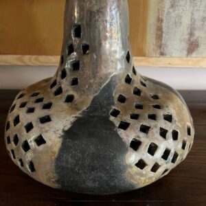 A pierced glazed ceramic French 1970’s table lamp