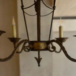 Small Gilded iron chandelier in the style of Maison Ramsay. French c.1940’s