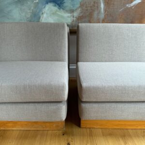 Pair of French 1970’s Low slipper chairs reupholstered