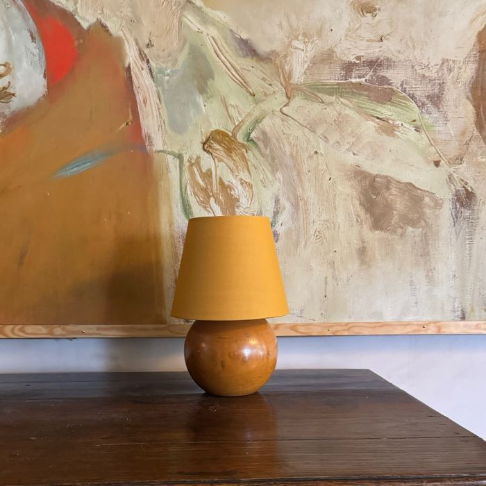 Small French 1970’s wooden sphere lamp