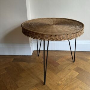 French 1950’s black metal and wicker side/Coffee table