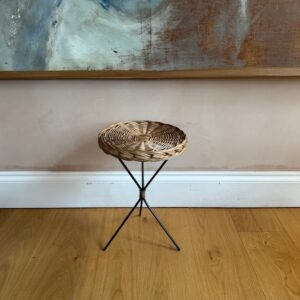 Small French 1950’s rattan and black metal side table