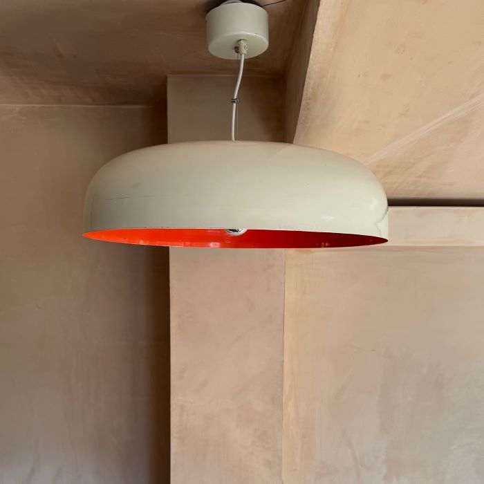 Italian Large O’Luce canopy white and orange metal ceiling Pendant